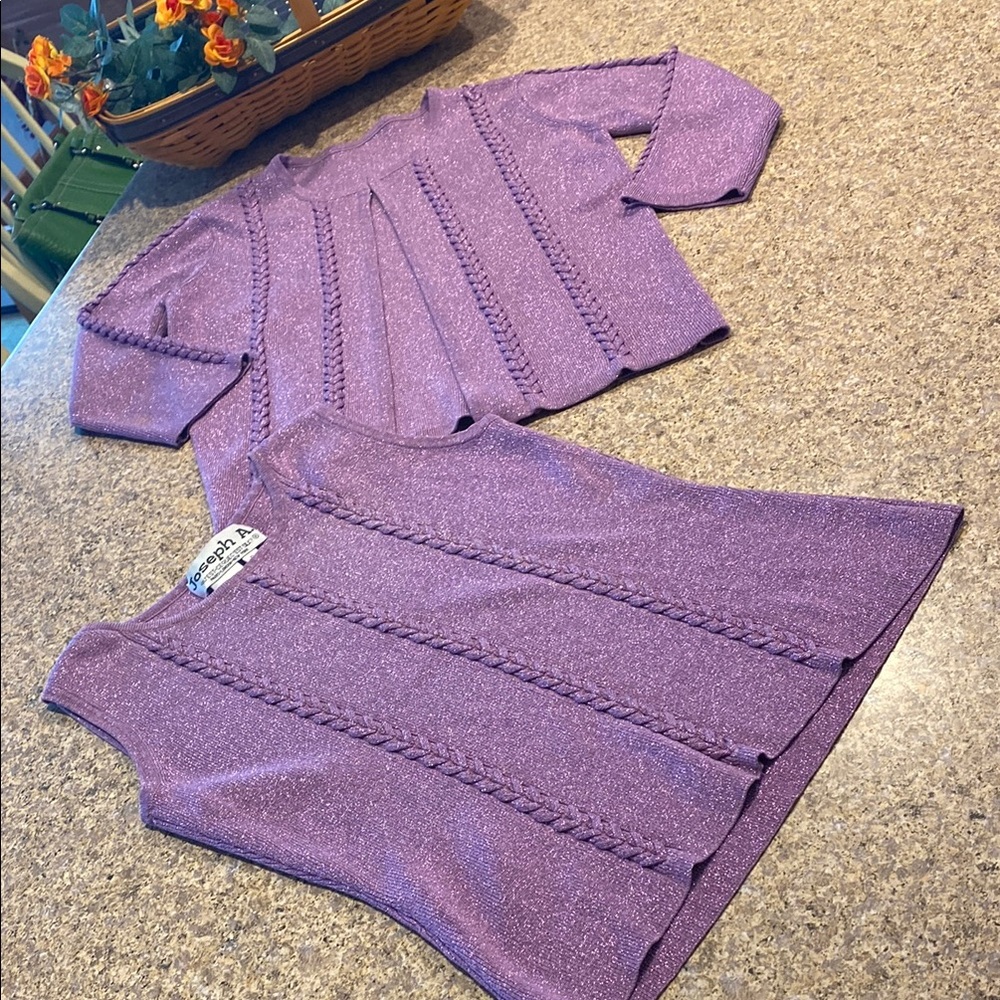 Joseph A Sweater Set FLAWS Purple Lavender With Shimmer Silk Blend
